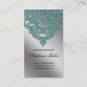 Wedding Planner Jewellery Damask Silver Sparkle Business Card