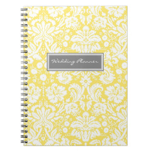 Wedding Planner Lemon Gray White Damask Notebook