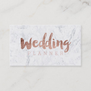 Wedding planner modern rose gold typography marble business card