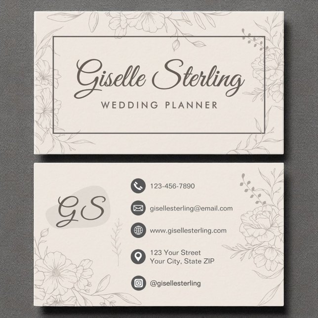 Wedding Planner Neutral Ivory Floral Elegant Business Card (Creator Uploaded)