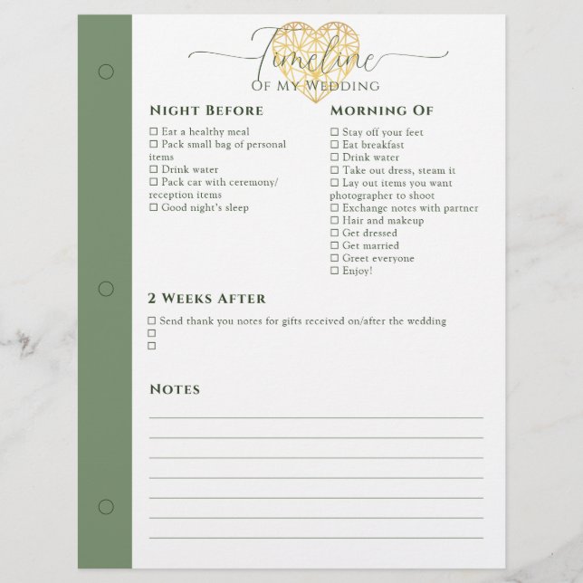 Wedding Planner Night Before - 2 Weeks After Page (Front)