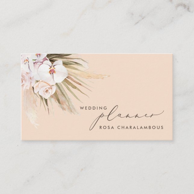 Wedding Planner Pampas Grass & Calligraphy  Business Card (Front)