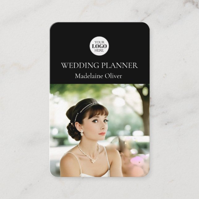 Wedding Planner  Photo Black White QR Code Business Card (Front)