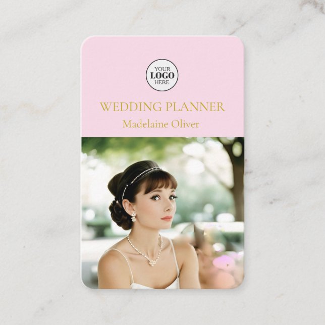 Wedding Planner  Photo Pink QR Code Business Card (Front)