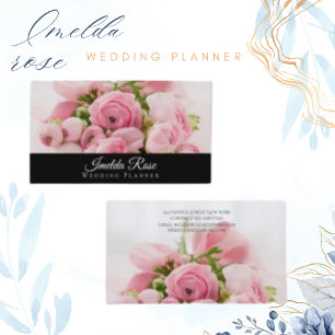 Wedding Planner Pink Rose Bouquet Business Card