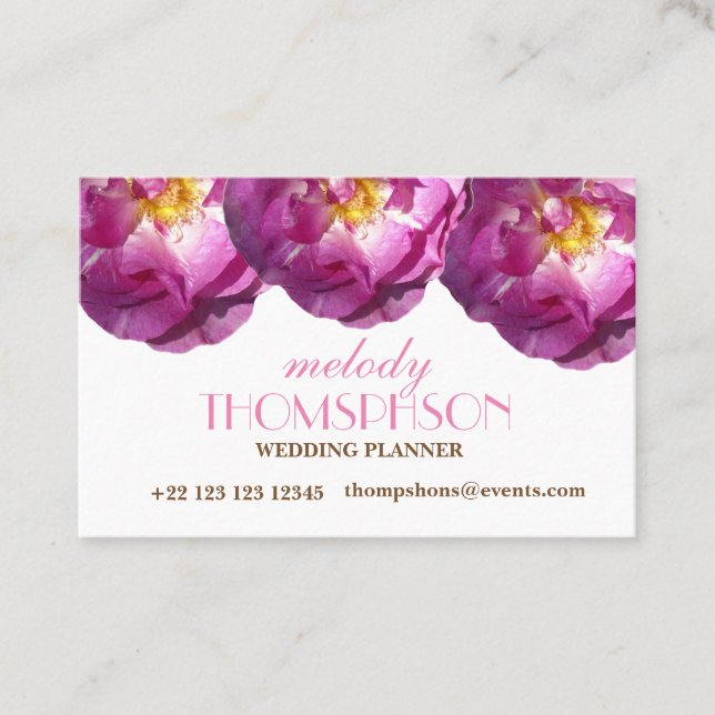 Wedding Planner, Roses  Elegant Business Cards (Front)