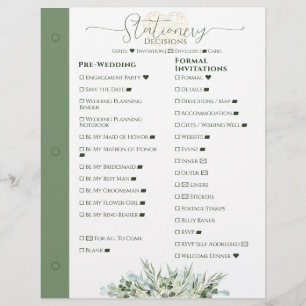 Wedding Planner Stationery Decision Binder Page