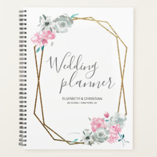 Wedding planner watercolor flower gold geo frame