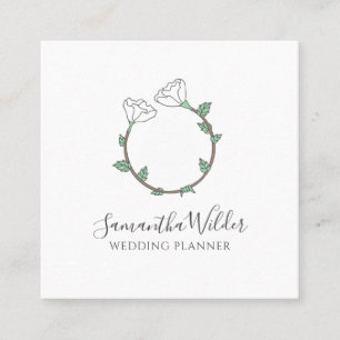 Wedding Planner White Flower Wedding Ring Logo Square Business Card