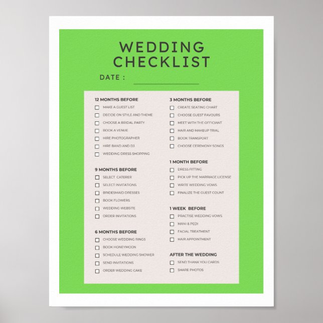 Wedding Planning Checklist Guide Poster (Front)