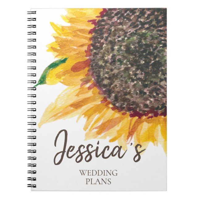 Wedding Plans Yellow Brown Sunflower White Notebook (Front)