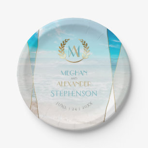 Wedding Plates    Modern Monogram Geometric Beach