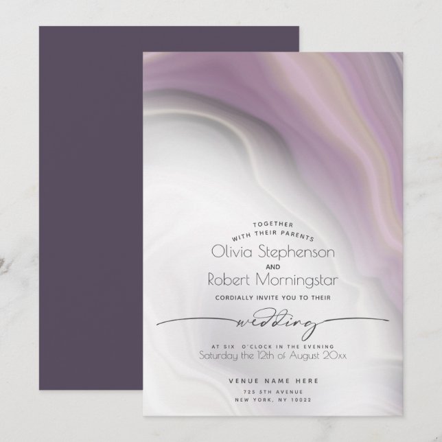 WEDDING  | Plum Purple Soft Marble Invitation (Front/Back)