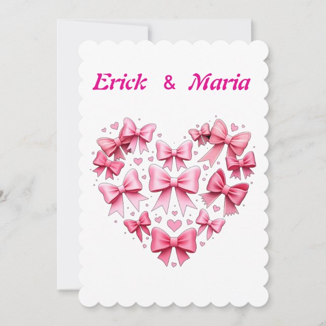 Wedding plus Valentine´s bows pink  Invitation (Front)