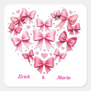 Wedding plus Valentine´s bows pink  Square Sticker