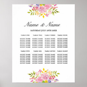 Wedding Poster 8 Seating Pink Floral Flowers Sign