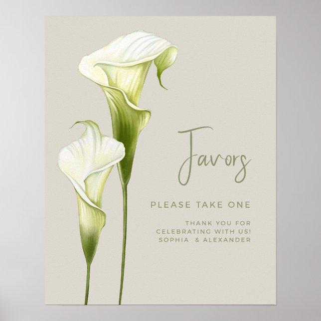 Wedding Poster Favors "Delicate calla lilies". (Front)