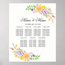 Wedding Poster Seating Purple Floral Flowers Sign