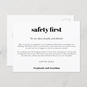 Wedding Postpone Safety First COVID Script White Announcement Postcard