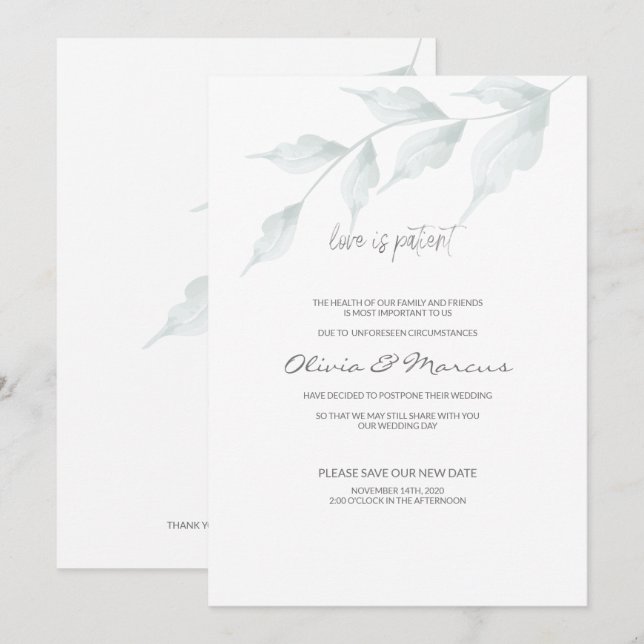 WEDDING Postponed Announcement Love is Patient (Front/Back)