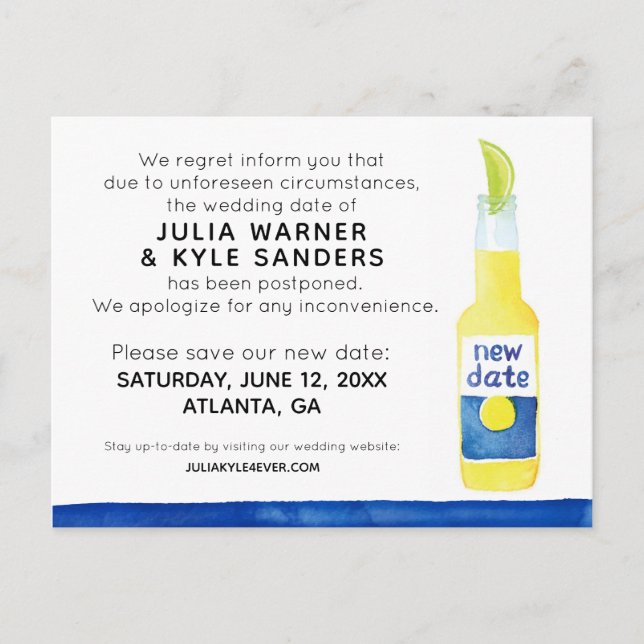 Wedding Postponed Postcard (Front)