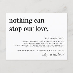 Wedding Postponement Change Nothing Can Stop Love Announcement Postcard