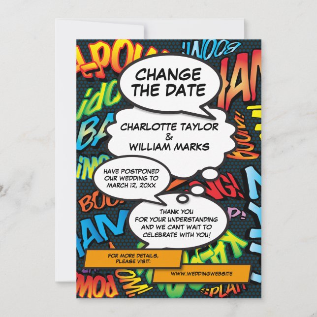 Wedding Postponement Comic Book Modern Save The Date (Front)