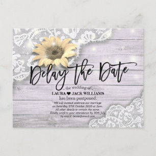 Wedding Postponement Delay the Date Lace Sunflower Announcement Postcard