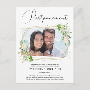 Wedding Postponement Greenery Photo Announcement Postcard