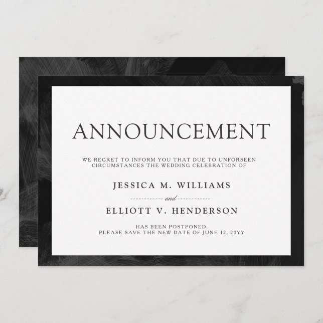 Wedding Postponement Message Plain Formal Invitation (Front/Back)