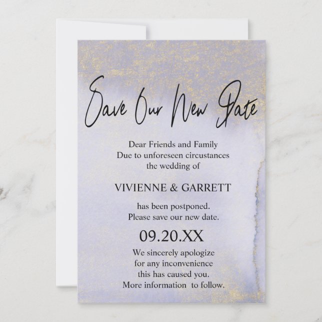 Wedding Postponement Save Our New Date Invitation (Front)