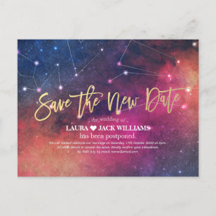 Wedding Postponement Save the New Date Galaxy Star Announcement Postcard