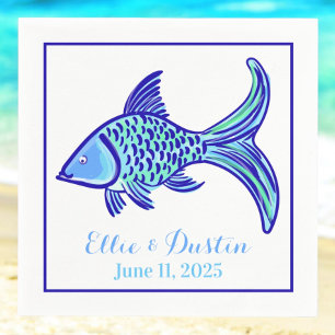 Wedding Preppy Blue Fish Personalised Napkin