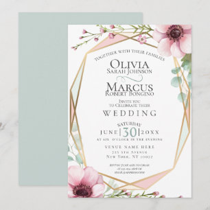 Wedding   Pretty Anemone Flowers and Foliage Invitation