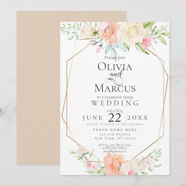 WEDDING | Pretty Watercolor Spring Blossoms Invitation (Front/Back)