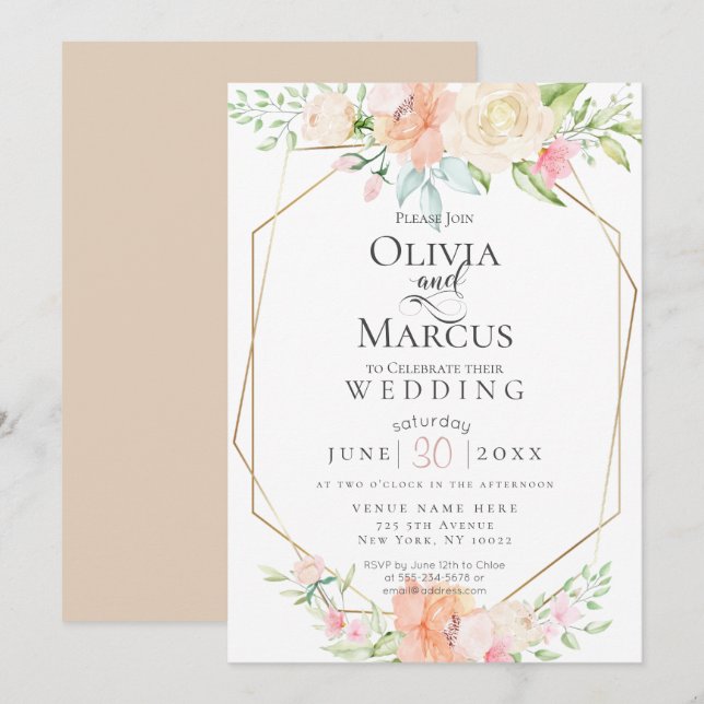 WEDDING | Pretty Watercolor Spring Blossoms Invitation (Front/Back)