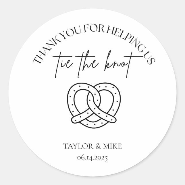 Wedding Pretzel Favor Bags Personalized Classic Round Sticker (Front)
