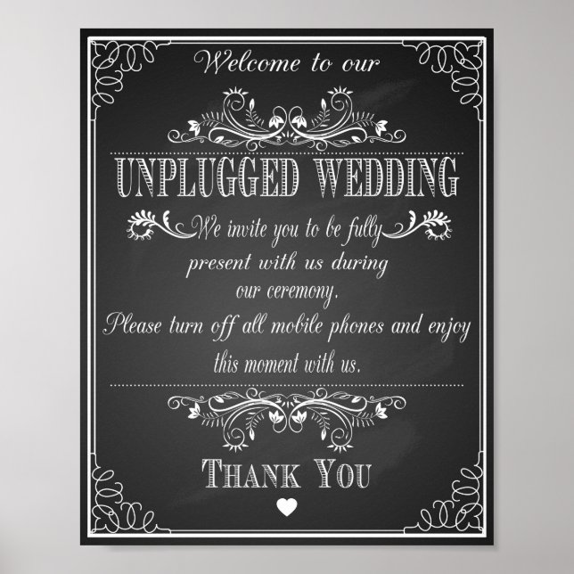 Wedding prin "Unplugged Wedding vintage chalkboard Poster (Front)
