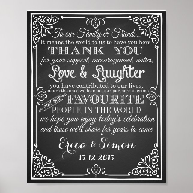Wedding print "Thank You" vintage chalkboard (Front)