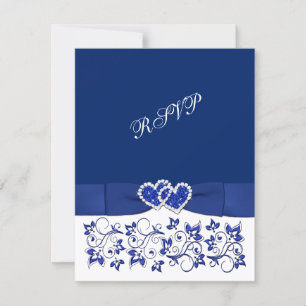 Wedding   PRINTED RIBBON   Blue, White Hearts RSVP Card