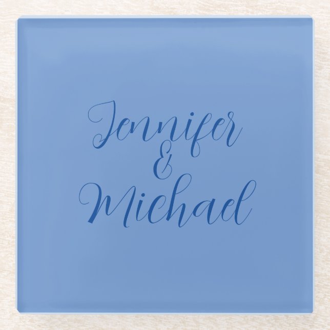 Wedding Professional Classical Blue Calligraphy Glass Coaster (Front)