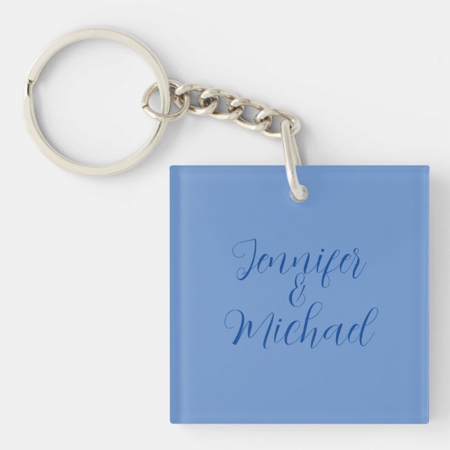 Wedding Professional Classical Blue Calligraphy Key Ring (Front)