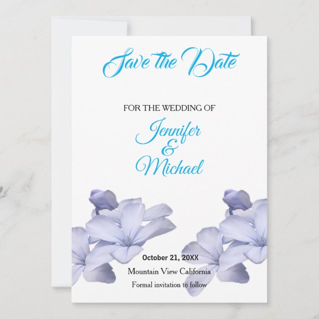Wedding Professional Classical Floral Sky Blue Save The Date (Front)