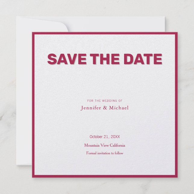Wedding Professional Minimalist Rose Red & Pearl Save The Date (Front)