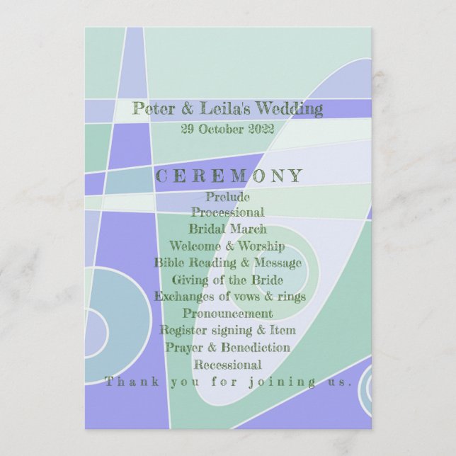 Wedding Program Abstract Pastel Purple Green Programme (Front)
