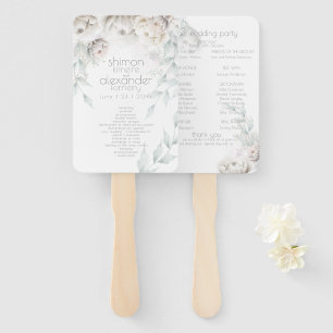 Wedding Program Alabaster Watercolor Peonies Hand Fan