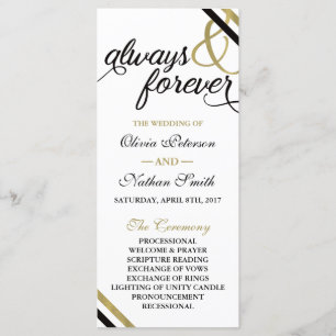Wedding Program, Always & Forever, Faux Gold Programme