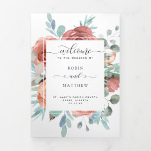 Wedding Program and Timeline Watercolor Floral Tri-Fold Card
