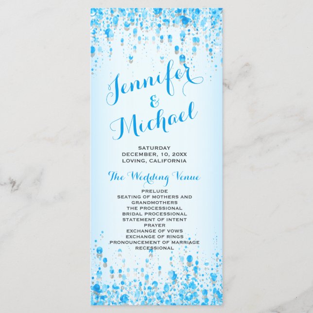 Wedding Program | Aqua Blue Confetti Programme (Front)