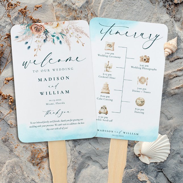 Wedding Program Beach Destination Hand Fan (Creator Uploaded)